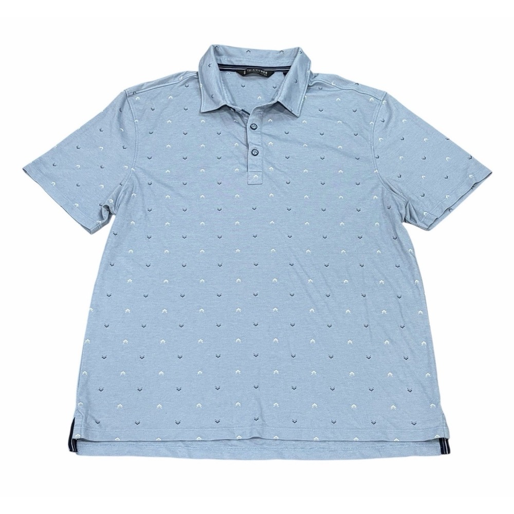 7 Diamonds Mens Golf Polo Shirt Large Blue Geometric Knit Short Sleeve Casual